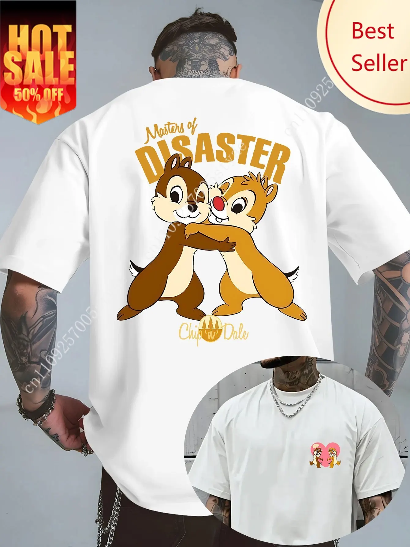 

Summer Men's Chip and Dale Pattern T-Shirt Daily Leisure and Theme Activities Wear Unisex Cotton Short Sleeve Oversized