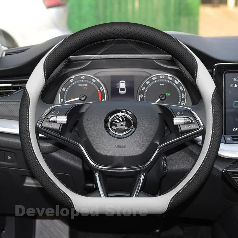 

Car Steering Wheel Cover For Skoda Octavia A7 MK3 5E Kodiaq 2025-2013 Leather Auto Steering Wheel Skoda Octavia Accessories