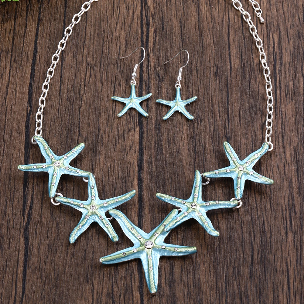 Cring Coco Starfish Shape Necklace Sets Fashion Temperament Atmosphere Popular Trendy Jewelry Necklaces Earring Set for Women image 2
