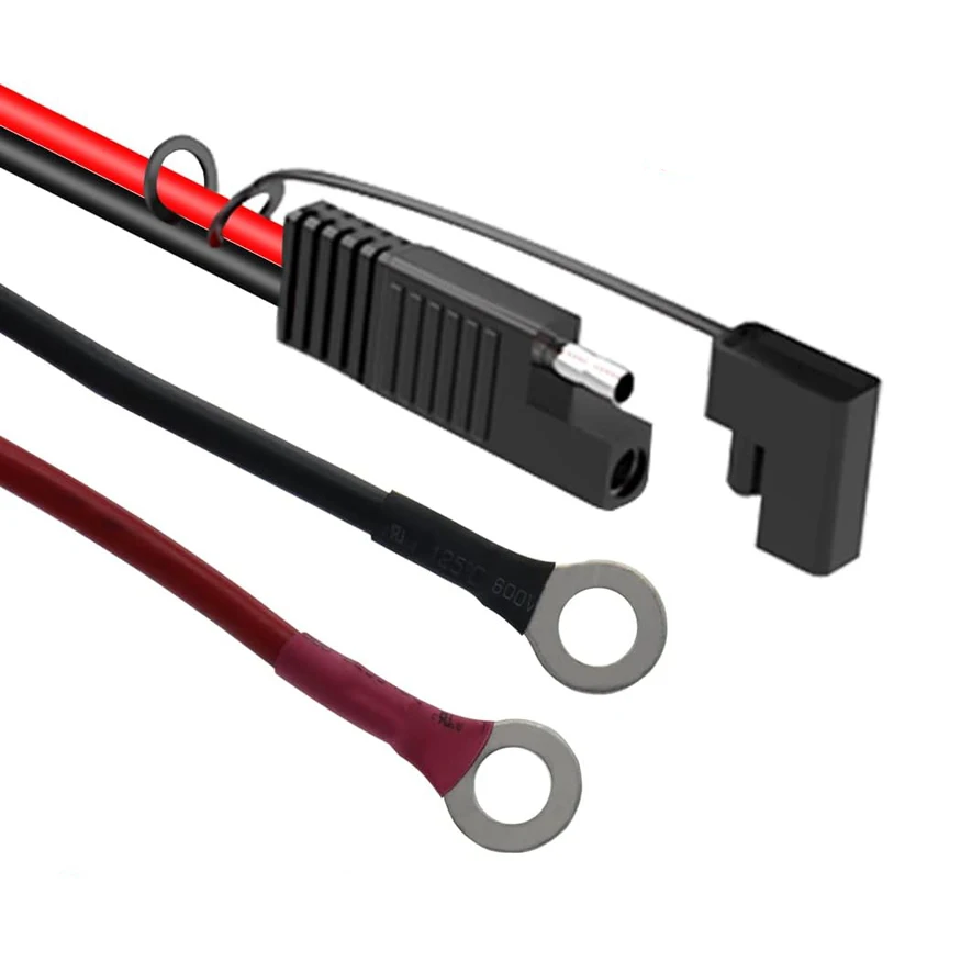 60CM 18AWG 14AWG 12AWG 10AWG SAE Battery Charging Cable SAE to O Ring Terminal Connectors Harness Wire Cord with Fuse