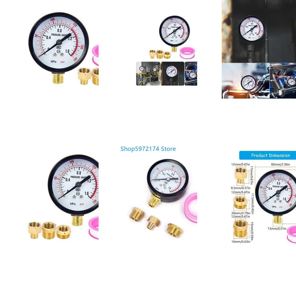 Y3NB Comprehensive Pressure Gauge Set With 3Adapters Design For Reliable Air Pressure Monitoring In Multiple Applications