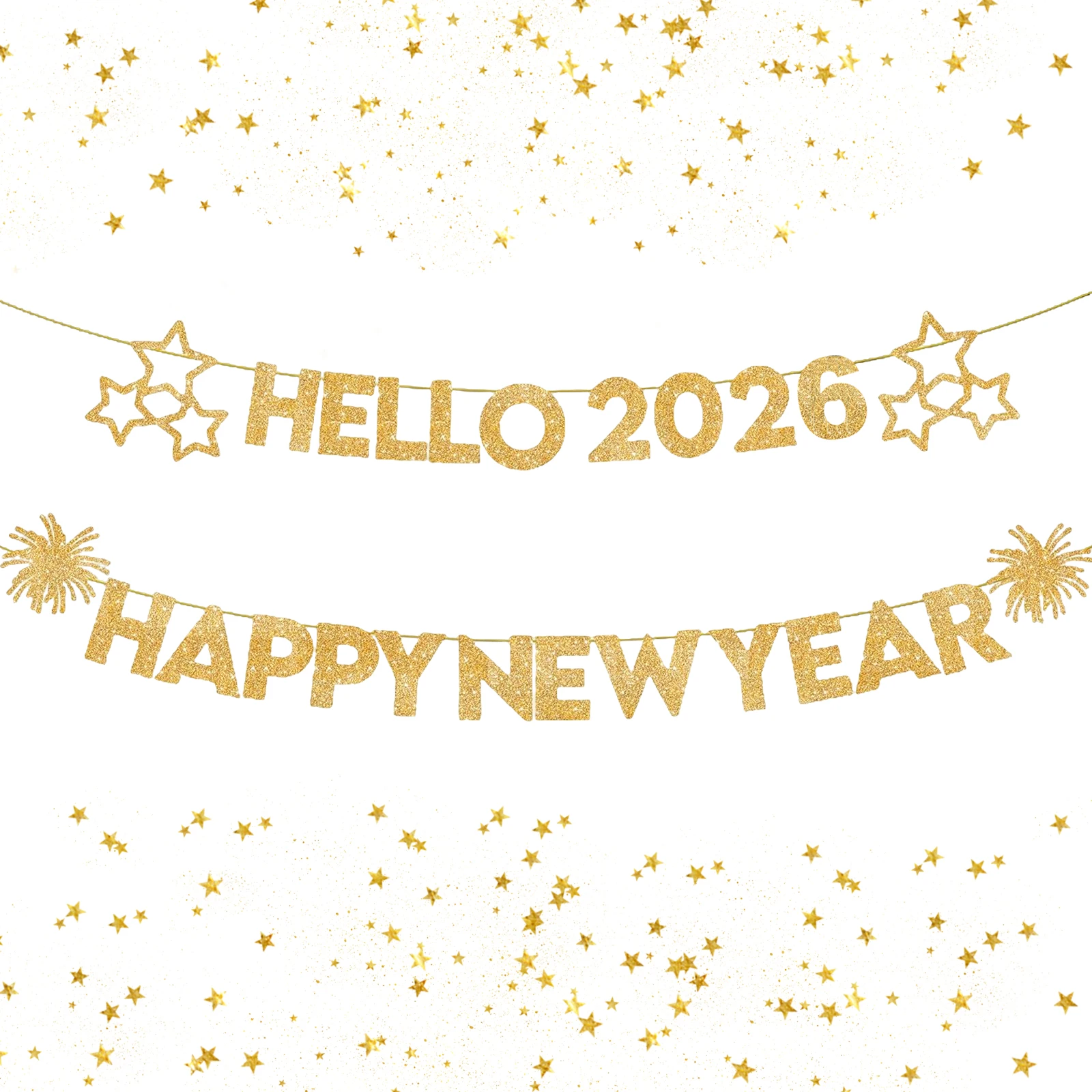 مرحبا 2026 NYE زينة بريق سنة جديدة سعيدة راية ذهبية ليلة رأس السنة زينة الحفلات 2026 لوازم NYE تسجيل جارلاند