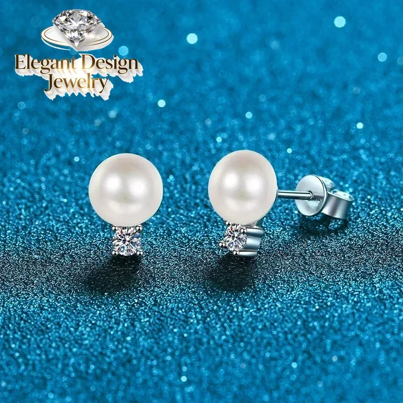 

Простые женские серьги из пресноводного жемчуга PT950, с мерцающими вставками из муассанита 20/60 карат, платиновые серьги с бриллиантами, праздничный подарок