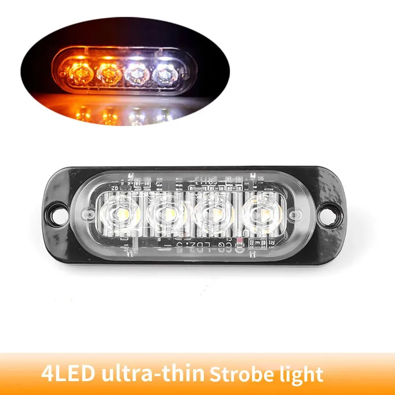 

4 Led Strobe Side Warning Light Strobe Grille Flashing Lightbar Car Truck Beacon Lamp Amber Yellow White Traffic Light 12V - 24V