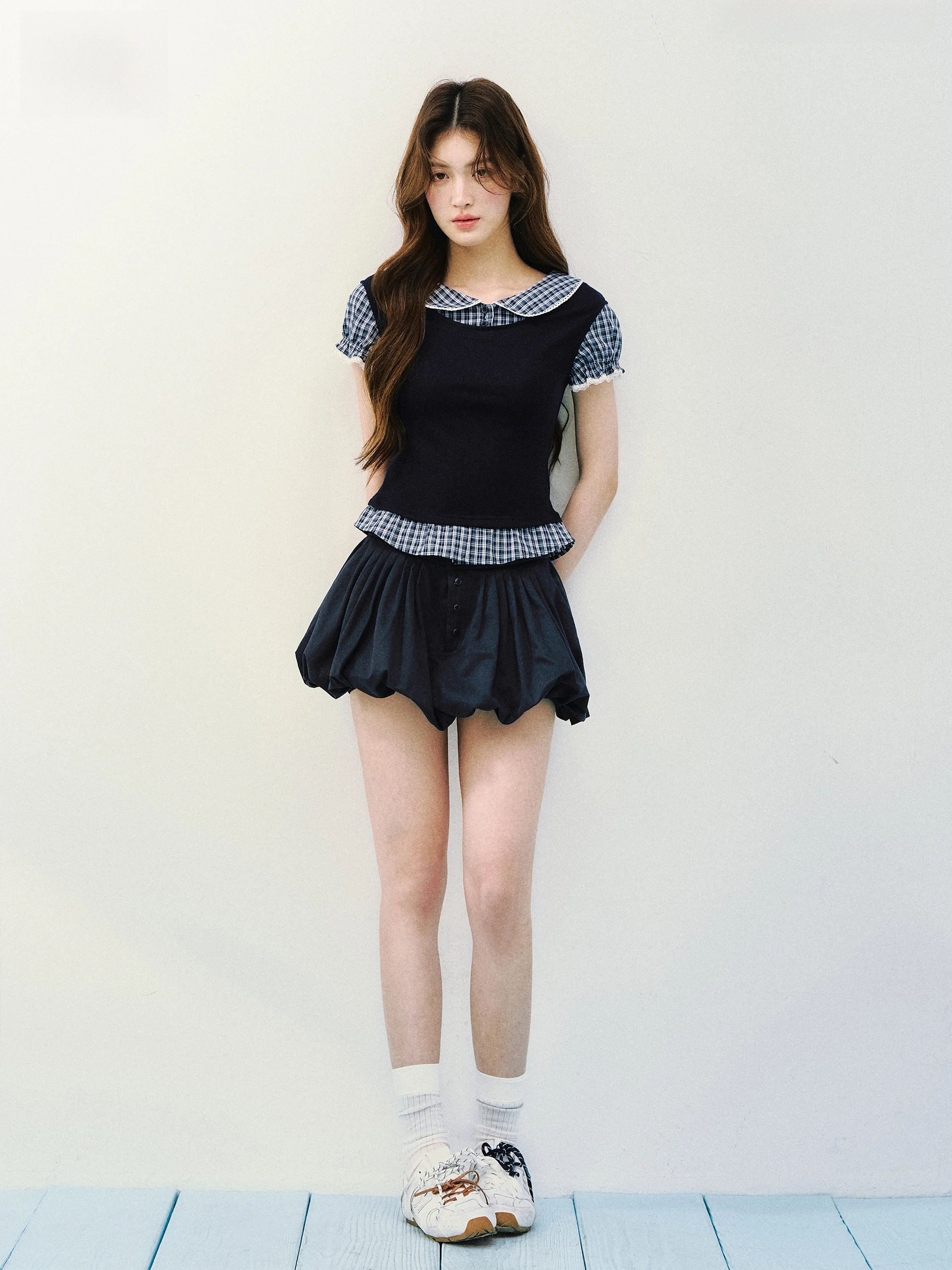 SunsetPark High Waist Design Sensation Teenage Girl's Midi Skirt Folded Petal Blooming Blue Half-length Summer Skirts