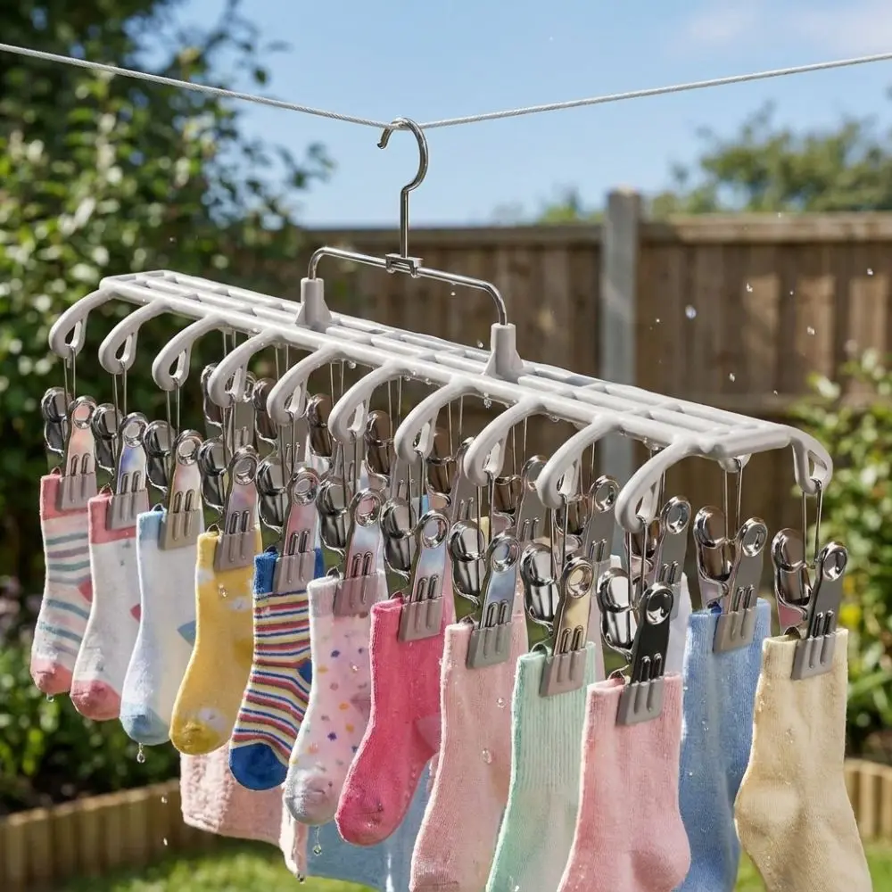 20 Clips Drying Clothes Hanger Non-marking Rustproof Trouser Hanging Hook Windproof Anti-Slip Wardrobe Clothes Organizer