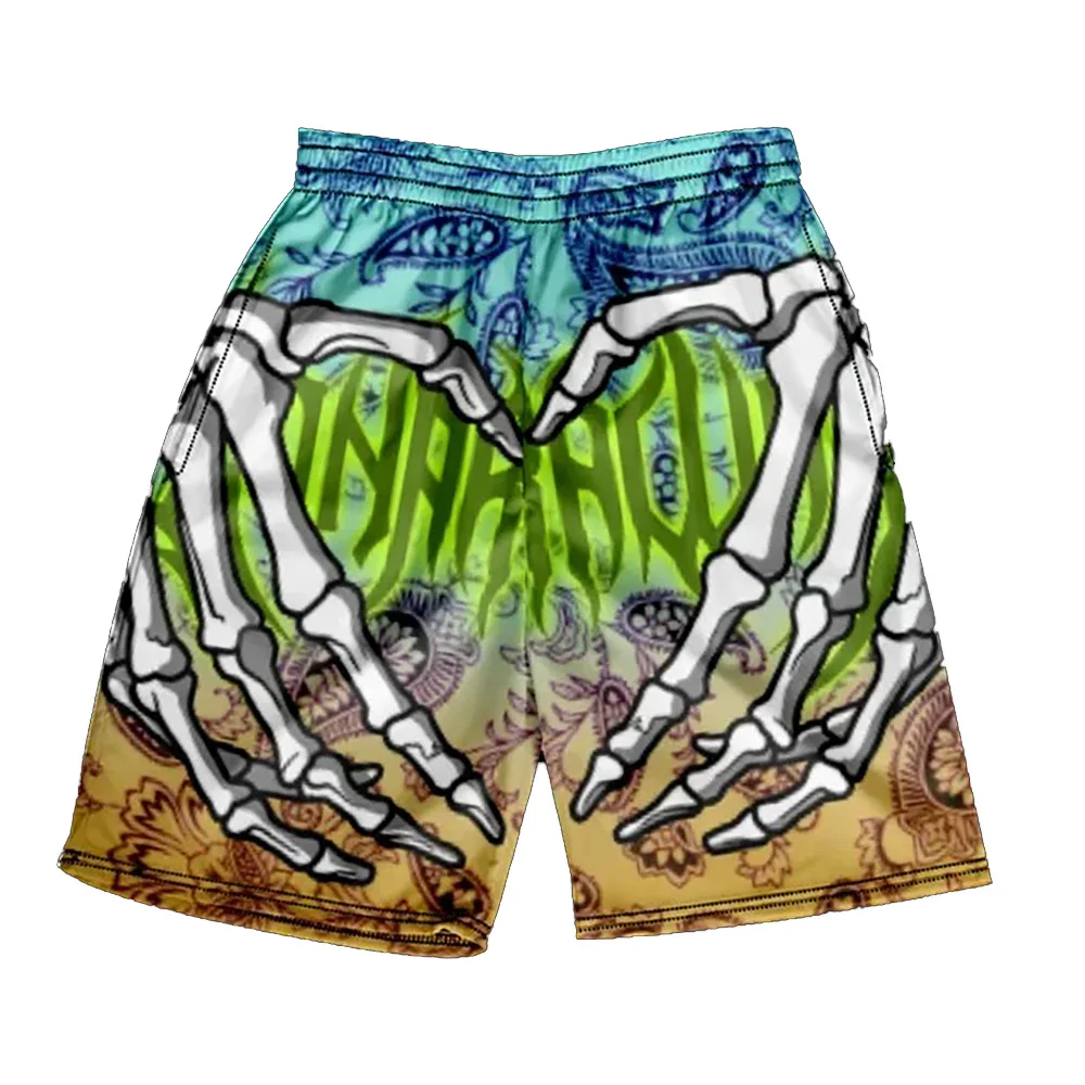 New Summer Men Skull Shorts Kids Harajuku Beach Shorts Boys Girls Sports Breathable Shorts Adult Hip Hop Short Pants Streetwear