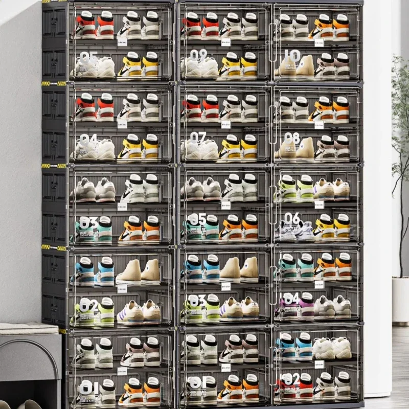 Multi-layer simple shoe rack transparent storage box folding dust-proof plastic at the door of shoe cabinet