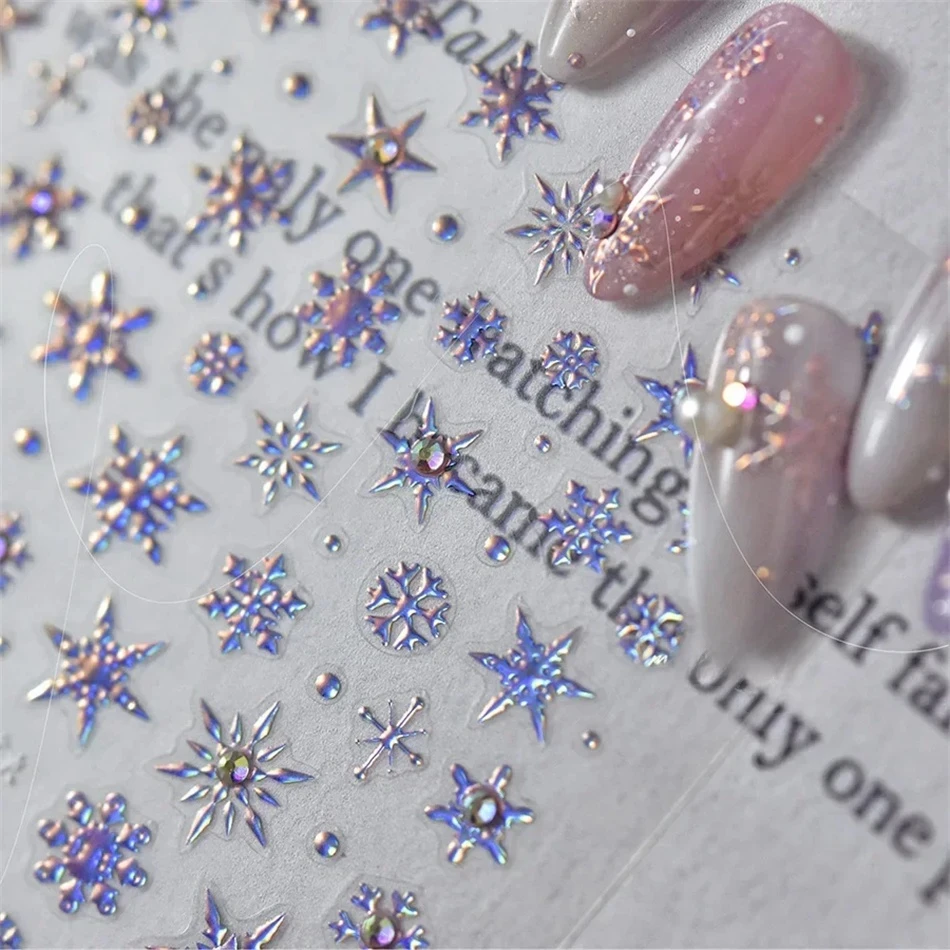 5D Laser Winter Schneeflocke Weihnachten Glänzende Strass Geprägte Relief Selbstklebende Nail art Dekoration Aufkleber Maniküre Aufkleber – Detail 4