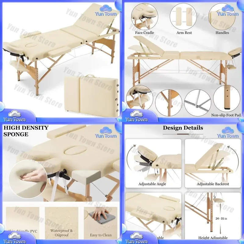 Portable Folding Massage Table for 2026 Adjustable Height Lash Bed Tattoo Table Lightweight Massage Bed with Headrest for