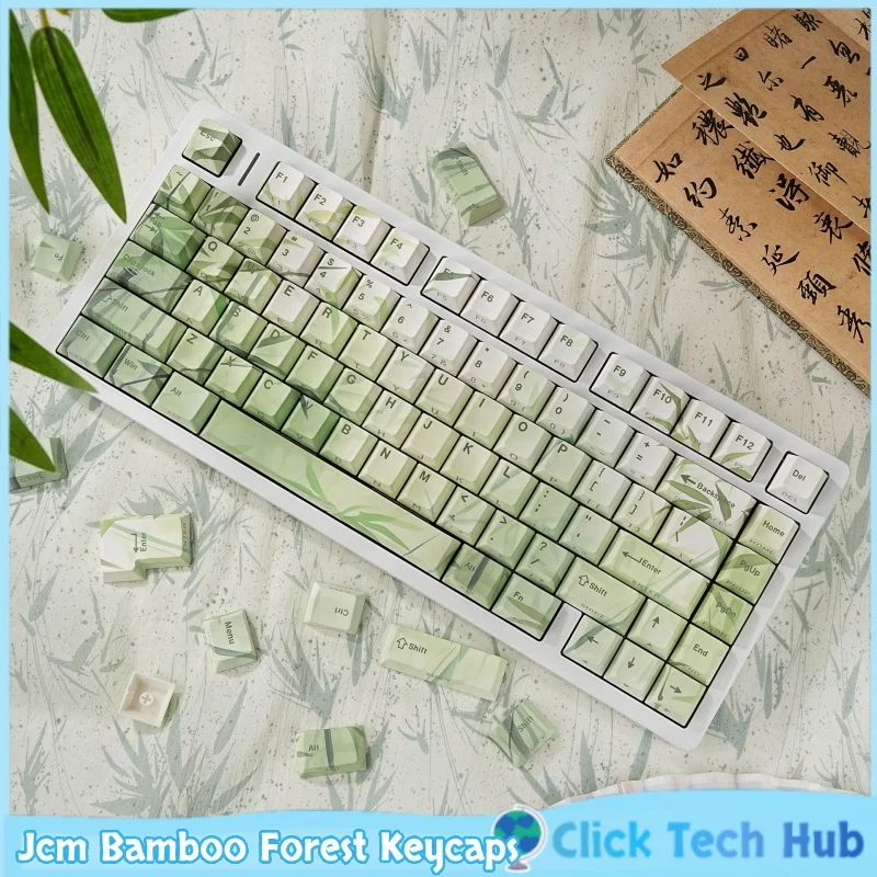 JCM Bamboo Forest Keycaps 130key Cherry Heigh Engraved Translucent Pbt Keycap Korean Russian Spanish Mechanical Keyboard Keycaps