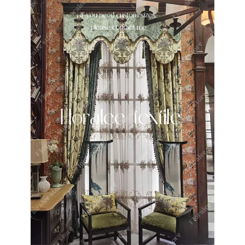 

European Curtains for Living Room Luxurious Simple European Light Luxury American Villa Bedroom High-end Curtains Color Splicing