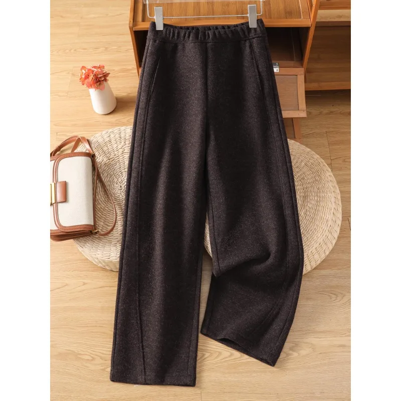 

Coffee Color Woolen Pants Women's and Winter Temperament Casual Pants Thickened Warm Scimitar Pants