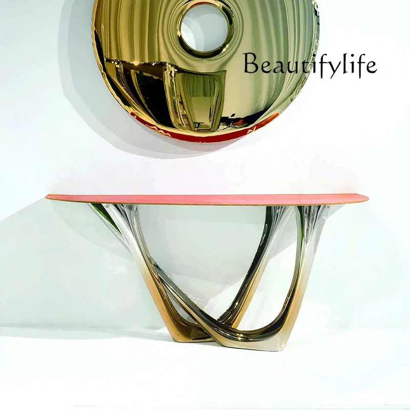 

FRP designer light luxury corridor porch table aisle stainless steel decorative table high sense