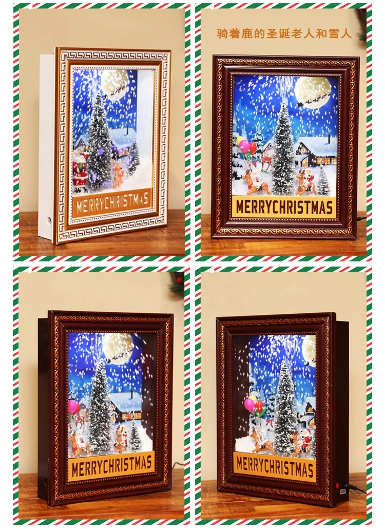 Moldura de foto de natal com música, artesanato de feliz natal, linda moldura com sopro de neve e luz para decoração de natal