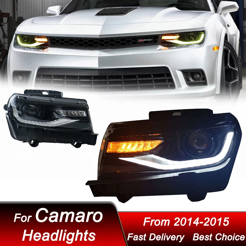 

Автомобильные фары для Chevrolet Camaro 2014-2015 full светодиодный новый стиль Автомобильная фара в сборе комплект аксессуаров для объектива проектора