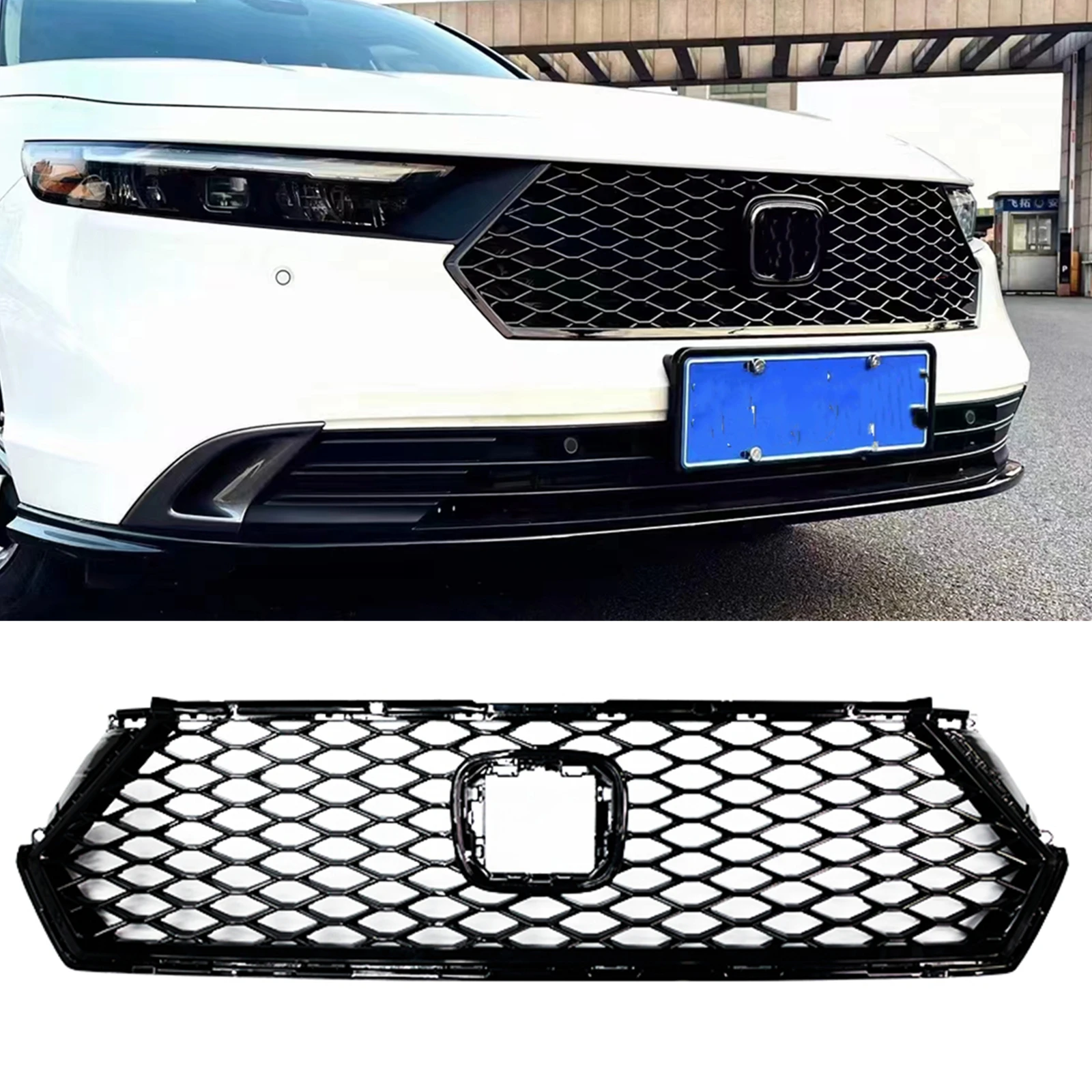 

Front Grille For Honda Accord 2023-2024 Racing Grills Honeycomb Style Gloss Black Car Upper Bumper Hood Radiator Mesh Grid