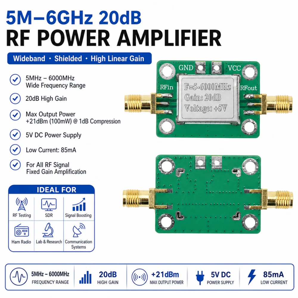 DC 5V RF-Modul 5–6000 MHz Ultrabreitband-Mittelleistungsverstärker mit abgeschirmtem Gehäuse