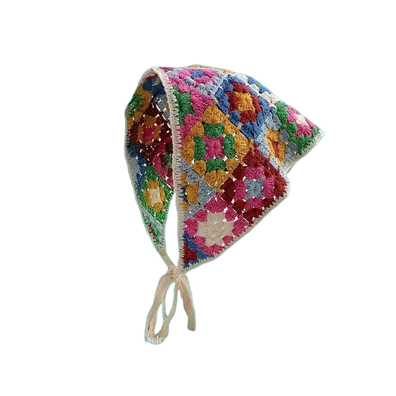 Haarband Damen-Haarschmuck, modischer gestrickter, gehäkelter, hohler Dreiecksschal, süßes und süßes, florales Kopftuch im Girly-Stil – Detail 12