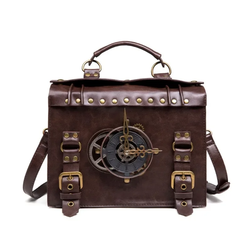 Steampunk Single Shoulder Bags 2024 Industrial Retro Single Shoulder Diagonal Bag Clock Decoration Pu Faux Leather Backpack