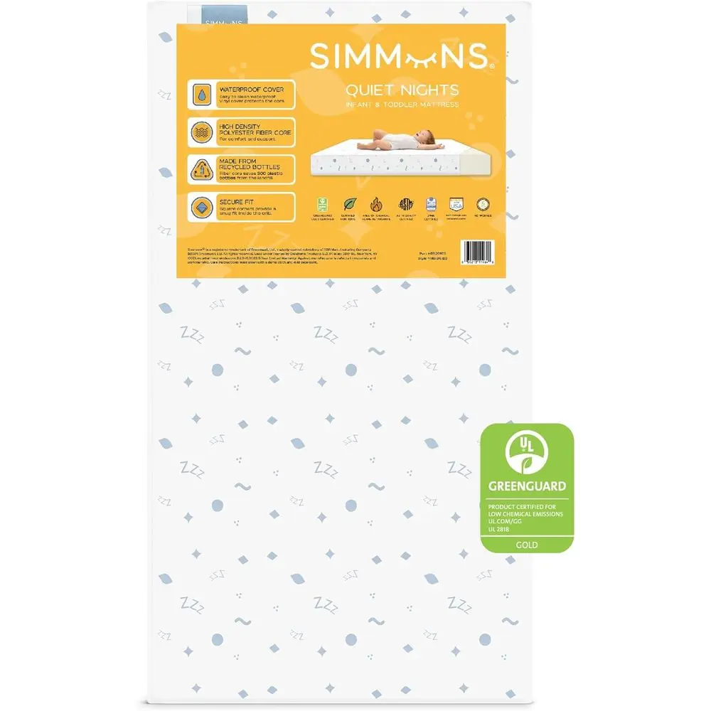 

Simmons Kids Quiet Nights Dual Sided Baby Crib Mattr& Toddler Mattr- Sustainably Sourced Core - Waterproo - Hypoallergenic - GRE