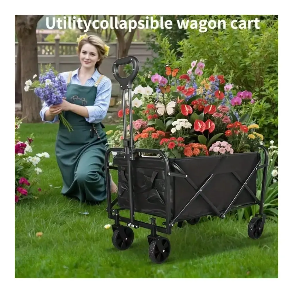 

Heavy Duty Collapsible Foldable Utility Wagon Cart With AllTerrain Wheels, 360LB Capacity Metal Frame Plastic Tires For Beach,