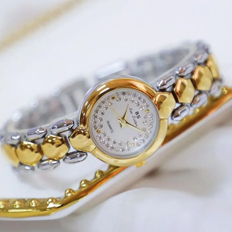 Bs Bee Sister Diamond Watches for Women 2022 Small Dial Female Gold Wristwatches Dress Elegant Ladies Wrist Watches Montre Femme