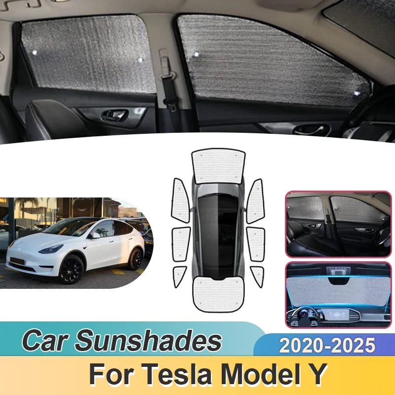 Car Sun Shades For Tesla Model Y 2020-2025 2024 2023 Sunshade Full Covers Windshield Blackout Anti UV Visors Auto Accessories