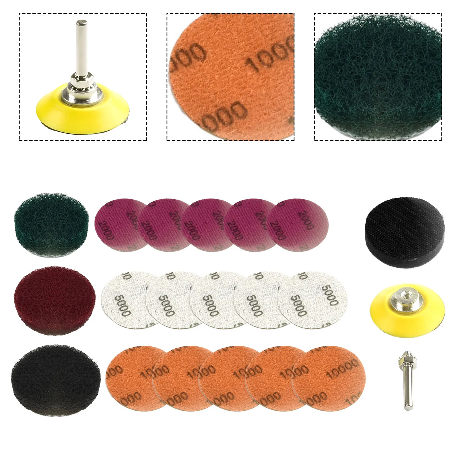 21Pcs 2 Inch 50mm Sandpaper Sanding Disc Soft Sponge Interface Buffering Pad Drill Adpter Set Headlight Abrasive Tools