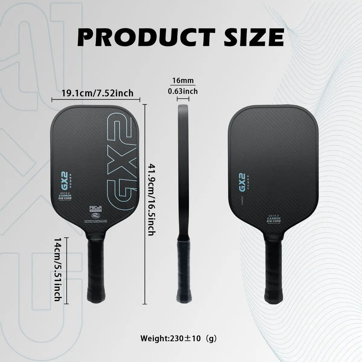 GX2 Elongated SSTCORE 2.0 3k gewebter Rohkorb 16mm Toray T700 Mittelmodul-Kohlefaser, thermoformbar, einteilig geformter Pickleball-Schläger – Detail 6