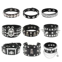 New Round Square PU Leather Gothic Skeleton Skull Punk Rivet Star Bracelet Chains Retro Bangle Bracelet Jewelry Christmas Gifts