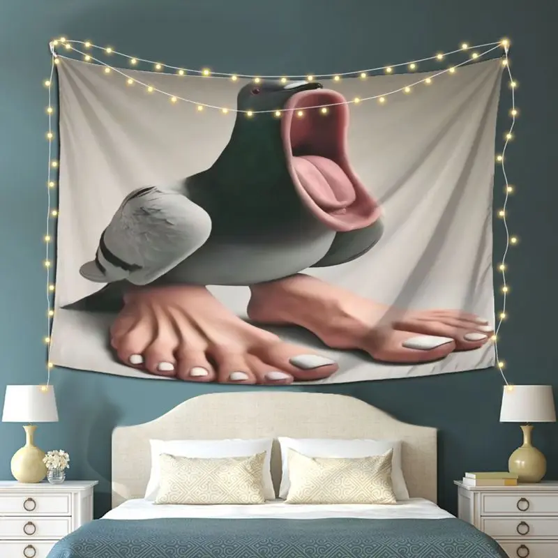 VIKAMA Funny Meme Pigeon Tapestry, Wall Hanging with a Pigeon Featuring Big Feet and a Big Beak, Home Decor Tapestry