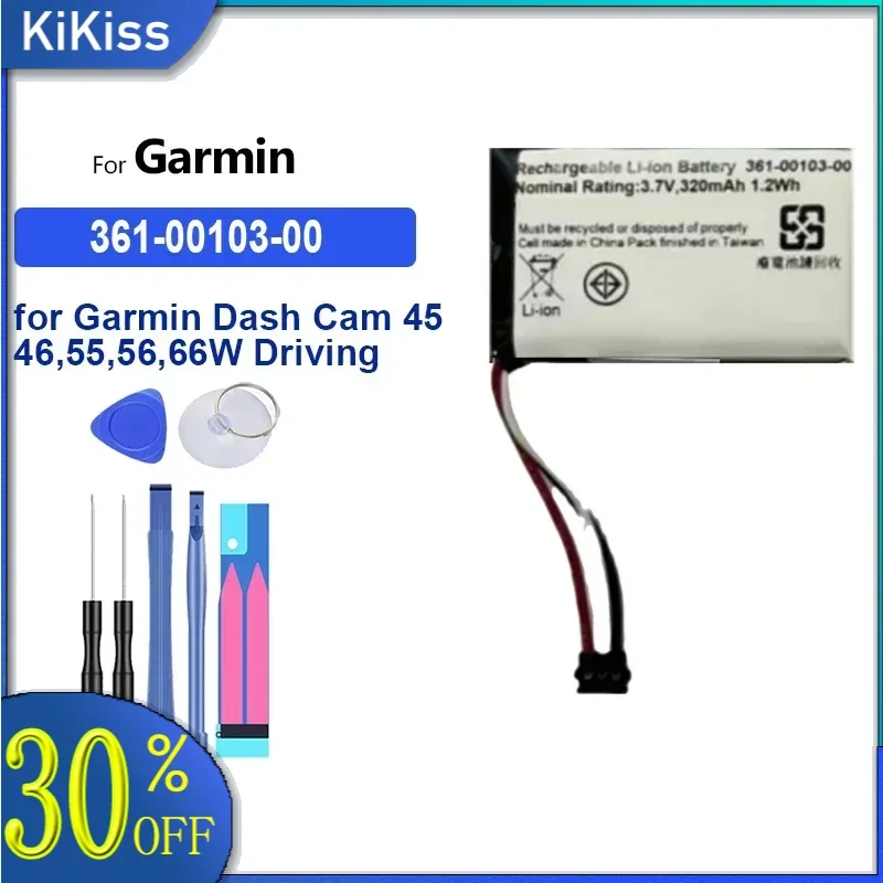 Battery 320mAh 361-00103-00 for Garmin Dash Cam 45 46 55 56 66W Driving recorder