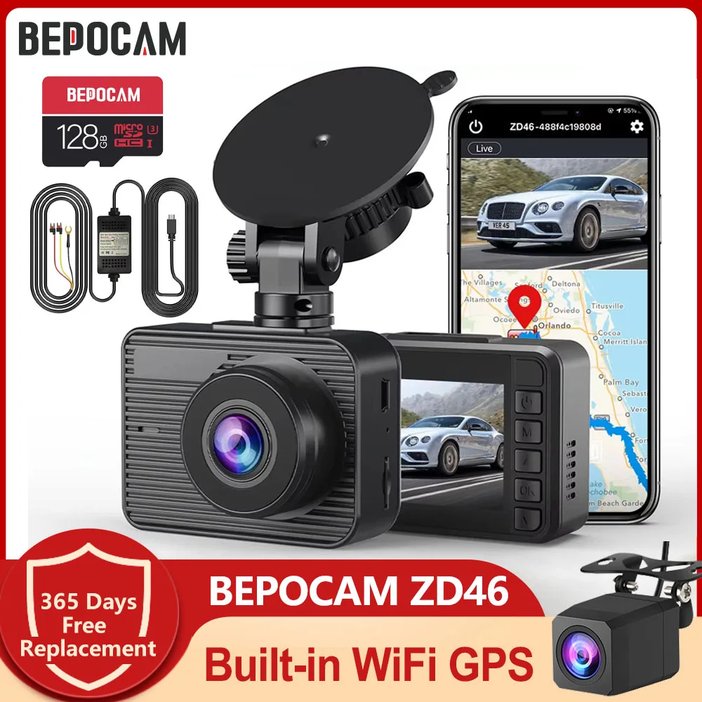 BEPOCAM ZD46 4K Dash Cam Front and Rear Car Camera Built-in WiFi GPS & App Control Car DVR WDR Night Vision 24H Parking Monitor