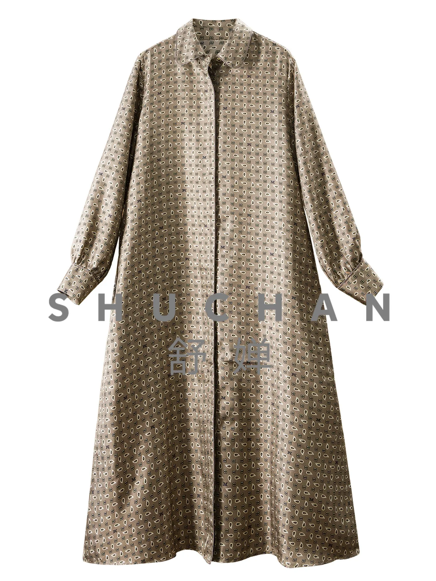 

Shirt Dress Luxury Haute Couture Real Natural Silk Twill Silk Printed Waist Shirt Dress Women 41J0 Wedding Dresses for Women