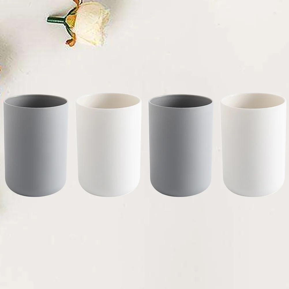 

4pcs 300Ml Toothbrush Cups Home Bathroom Holder Gargle Mugs For Travel Compact Lightweight Simple Design Grey White Set