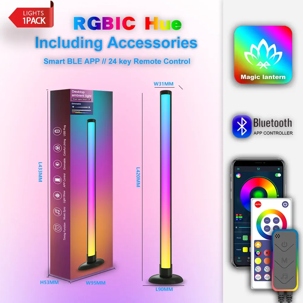 

Современная светодиодная настольная лампа Bluetooth RGB Атмосфера Свет Музыкальный ритм Свет с приложением и дистанционным управлением Декор комнаты для спальни