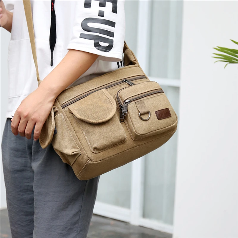 Vintage Canvas Messenger Bag Men Water Resistant Waxed Crossbody Bag Briefcase Padded Shoulder Bag Business Satchel