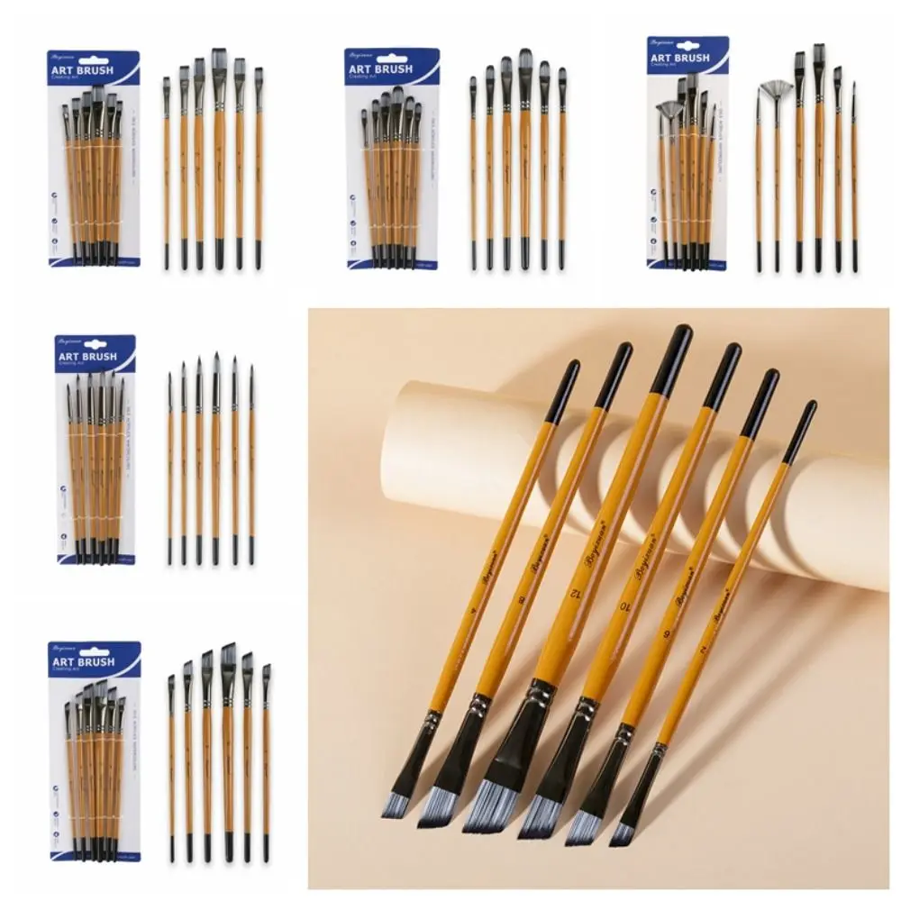 

Wooden Handle Painting Brushes Kits Round Head Synthetic Nylon Hair Art Paint Brushes Stationery Spike Head Acrylic Oil Brushes