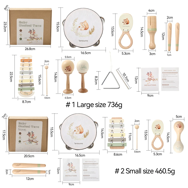 1 مجموعة طفل خشبي السنجاب نمط الآلات الموسيقية مونتيسوري متعددة الوظائف لعبة موسيقية أداة تفاعلية هدية الوليد