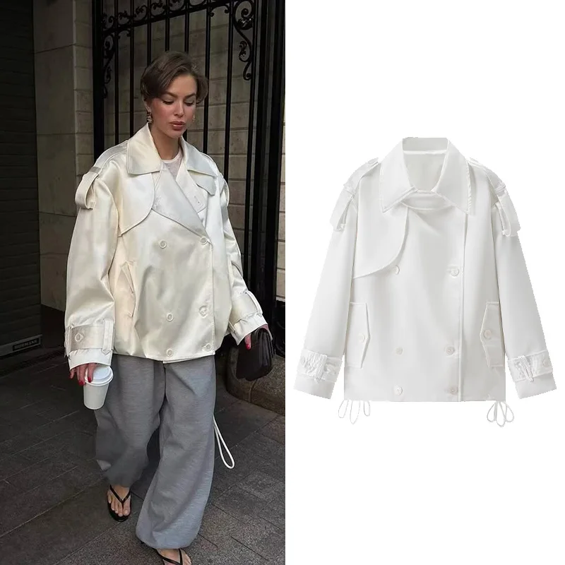 

NERHEFZ Women Jacket With Double-Breasted Autumn Lapel High Collar Simple Women's Jacket Long Sleeve Lady Coats Female Chic Tops