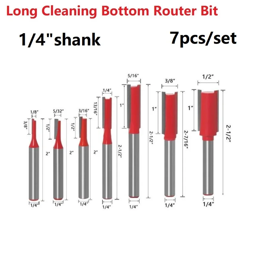 7 pezzi 2 flauto pulito punta dritta strumenti per la lavorazione del legno set di punte per router per legno fresa in carburo di tungsteno gambo 1/4 \\\"