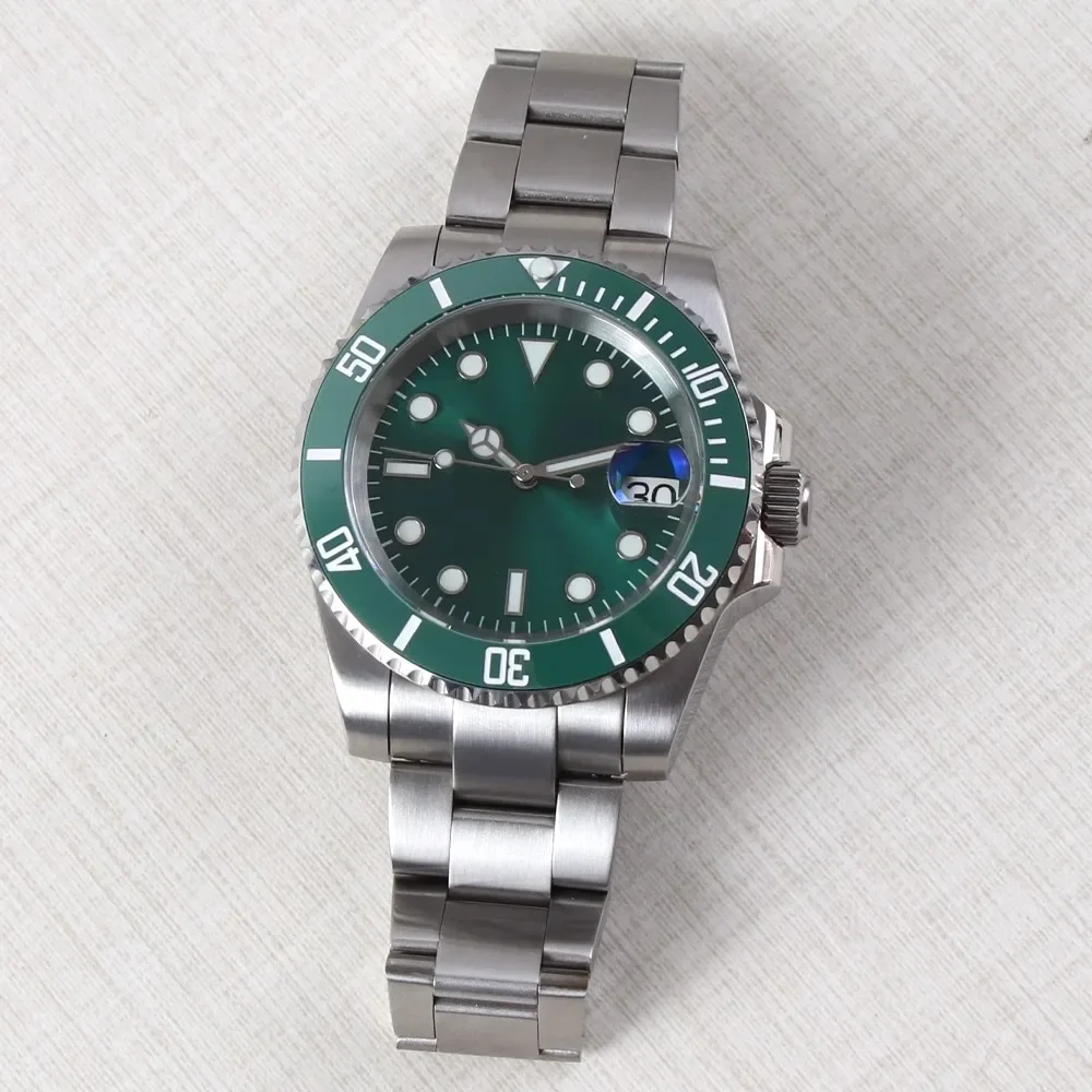 40Mm Green SUB No Logo NH35 Movement Automatic Mechanical Stainless Steel Watch Custom Watch Watchmods