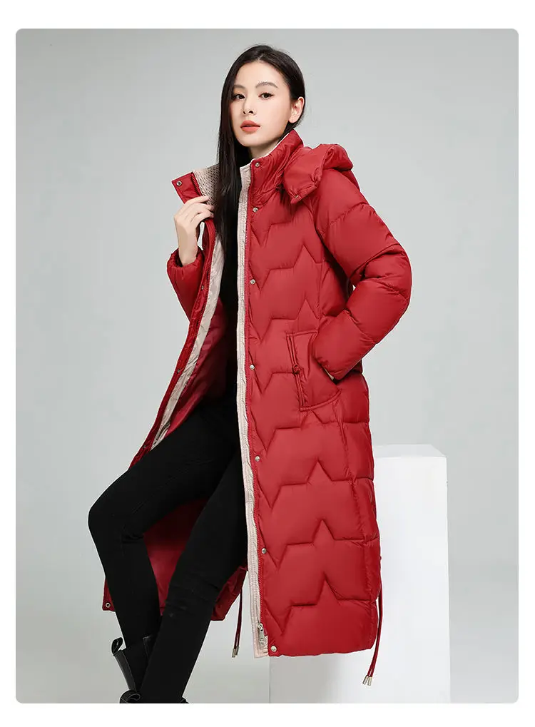 Female Long Down cotton Jacket 2026 Autumn Winter New Fashion Thicken Hooded Coat Women's Windproof Puffer Long Parka Overcoat
