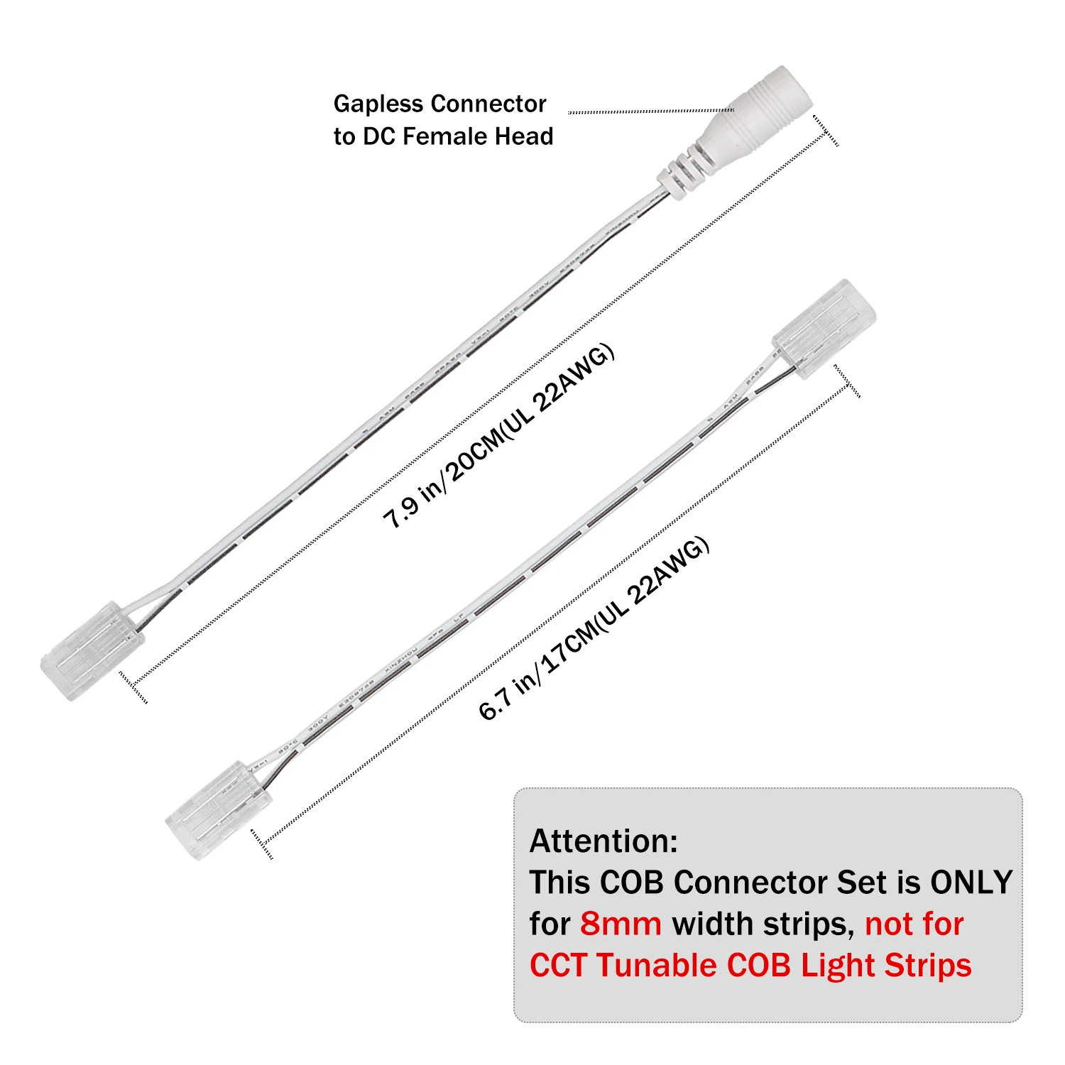 PAUTIX 8mm Connectors Kit COB Led Strip Lights 2 Pin Extension Wire Upgraded T/L Shaped Connector for Single Color Tape Lights