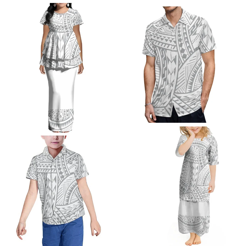 

Модный женский пулетаси с цветочным принтом, костюм с круглым вырезом и короткими рукавами, платье, полинезийская мужская рубашка на заказ, семейный наряд