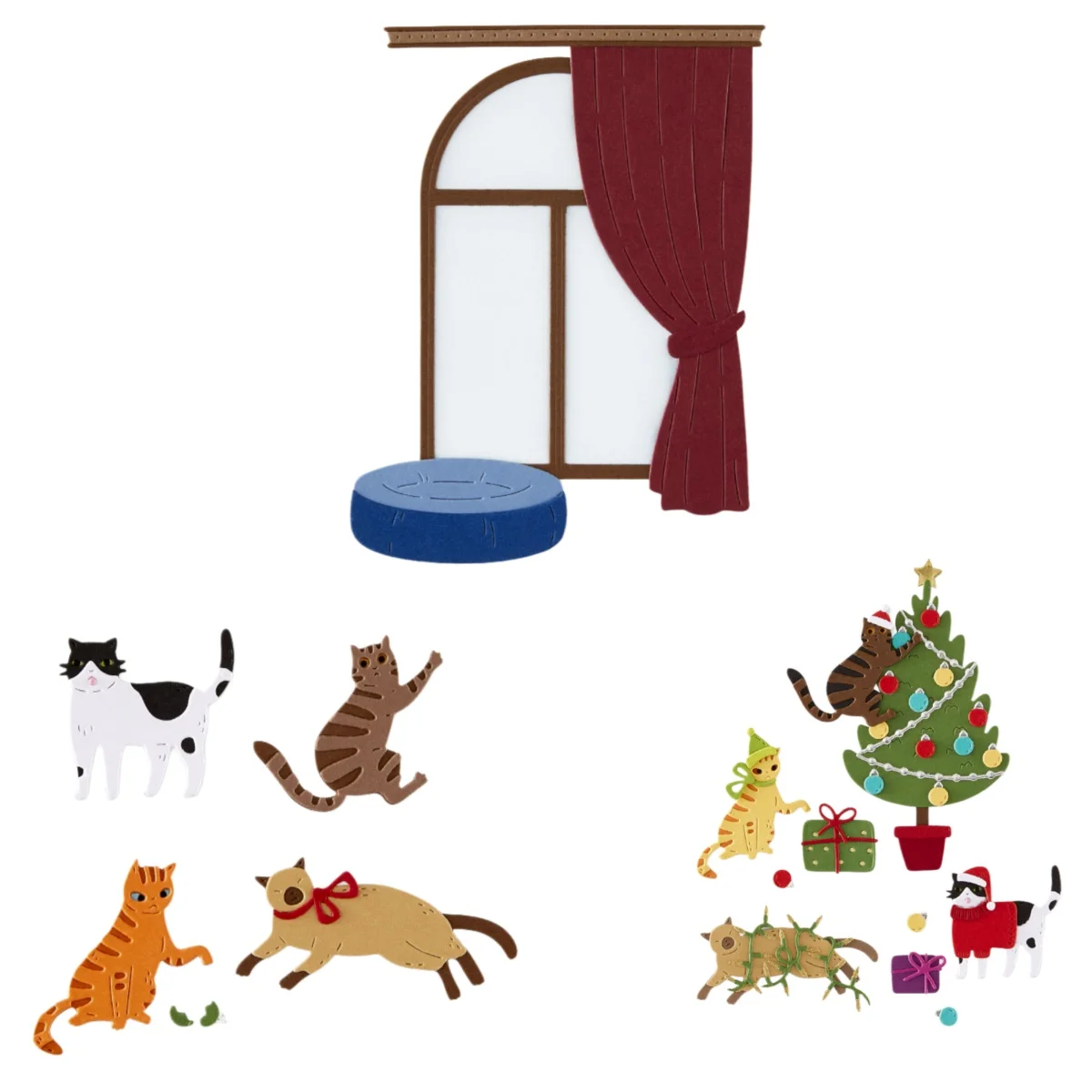 

Christmas Cats Window Accessories Metal Cutting Dies Clear Stamps Stencil Hot Foil For DIY Scrapbook Craft Decoration Embossing