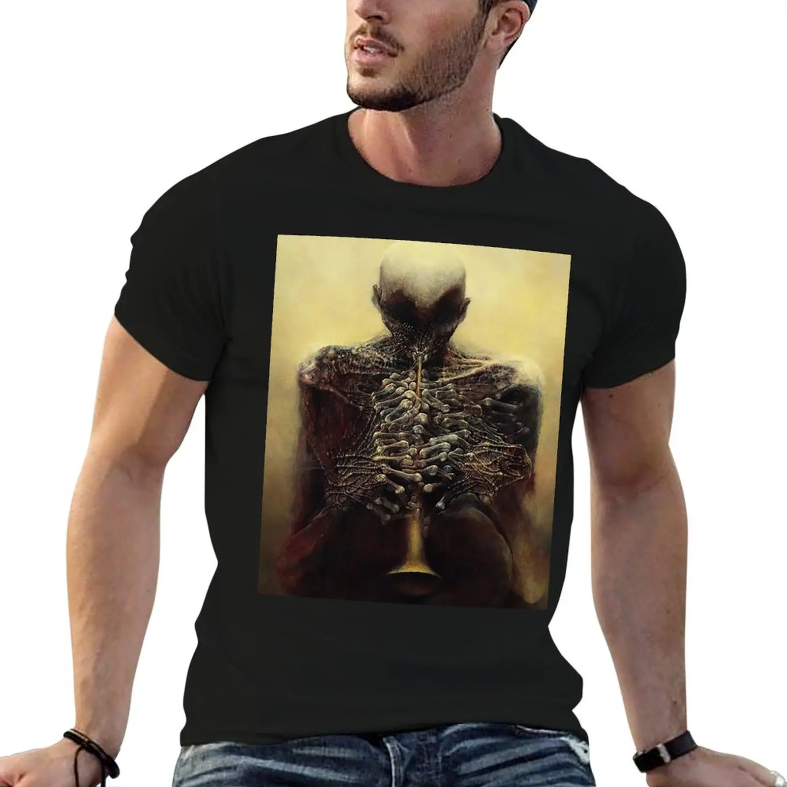 

Untitled (The Flutist) by Zdzislaw Beksinski T-Shirt cotton t shirt man t shirts for man slim fit T-Shirt