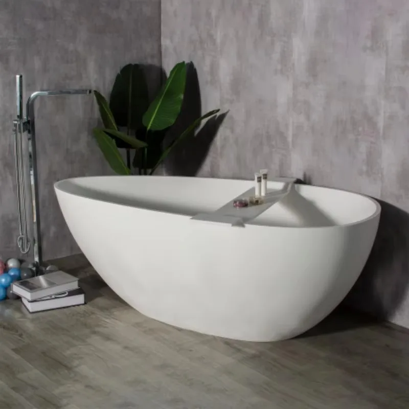 Popular 59-inch Modern Solid Surface Freestanding Bathhtub Small Large Good Selling for Adults Nigeria White Soaking Bathroom