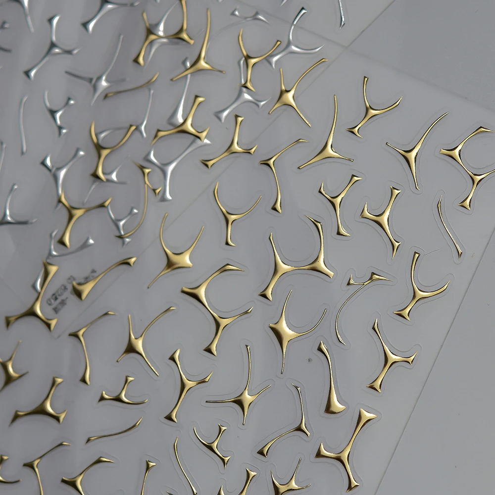 Irregular French Curved Arc Lines Fragmented Modern Gold Stamping 5D Nail Art Sticker Self Adhesive Decoration Manicure Decals